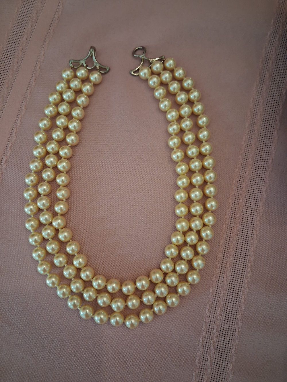 Classic Triple-Strand Cream Pearl Necklace